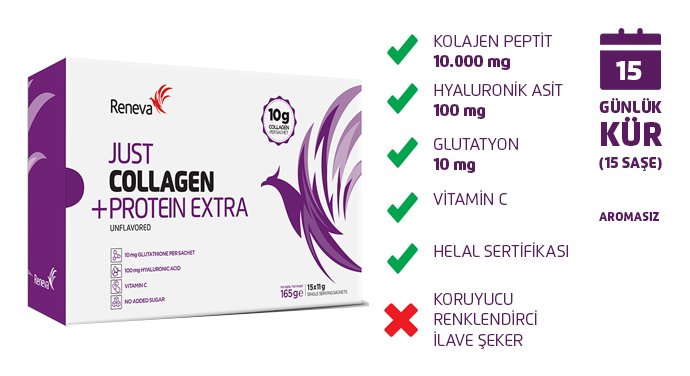 Reneva Just Kolajen + Protein Extra Aromasız 15 Saşe 165g